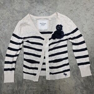Vintage Y2K Abercrombie‎ Fitch Striped Cardigan Navy White Flower Womens Small